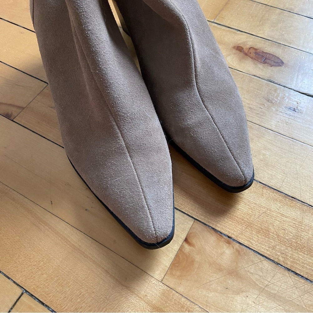 Zara Sz 9 (40) Genuine Suede Tan Heeled Pointy Toe Cowboy Low Boots - Picture 4 of 11